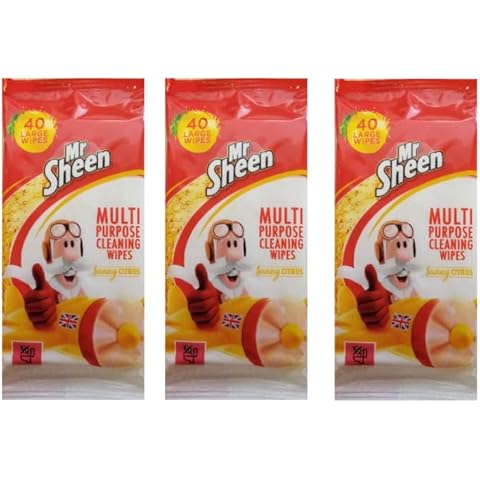 Mr Sheen Ultra Effective Wipes for Wood, Glass, Metal and Plastic, Multi-purpose Sunny Citrus Fragrance, 40 Wipes, Pack of 3, Total 120 Wipes - Large pack size Cover