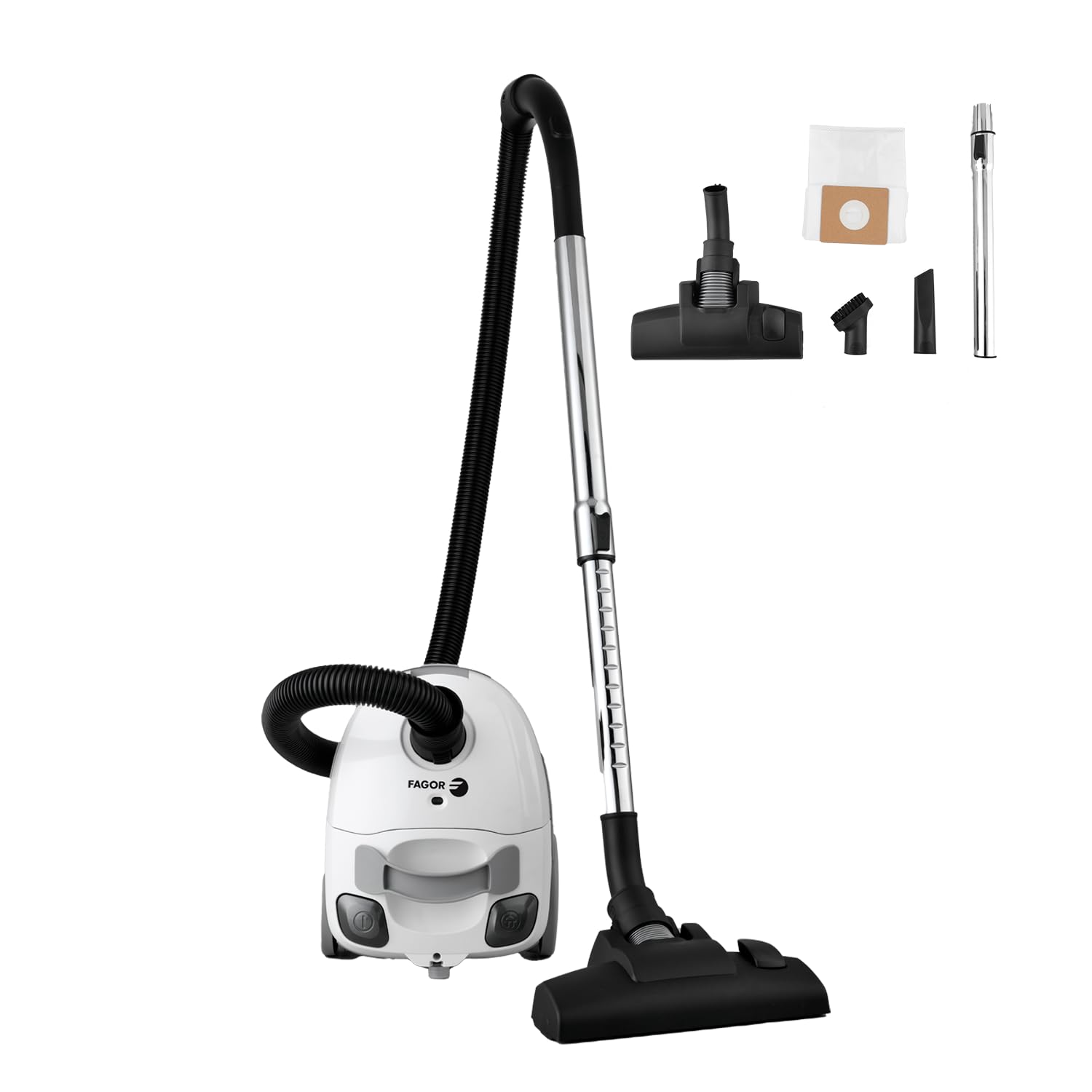 FAGOR Ares Essential 1,5 l kompaktowy worek 800 W o mocy ssania 17 Kpa, lekki odkurzacz do twardych podłóg i dywanów, filtr o wysokiej wydajności, czarny