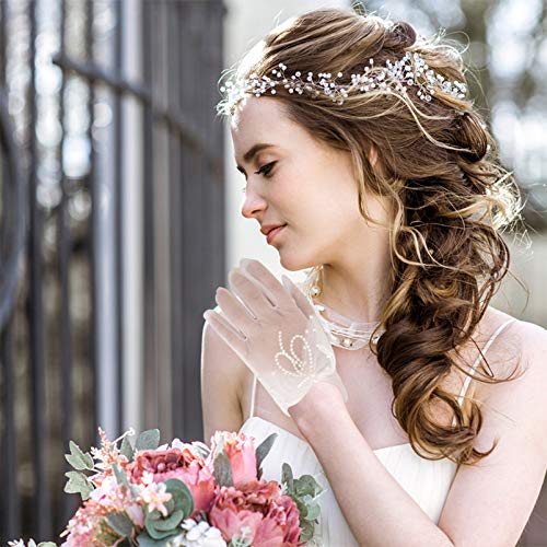 KESYOO Luvas de Niva Elegante Pérla Curta Renda Luvas de DedCheiLuvas de Niva Mulheres Meninas Aóris