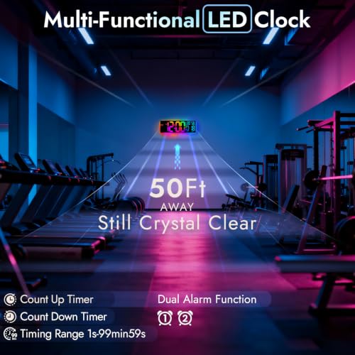 16.5" Large Digital Wall Clock with RGB LED Display & Backlight, Remote - Image 4