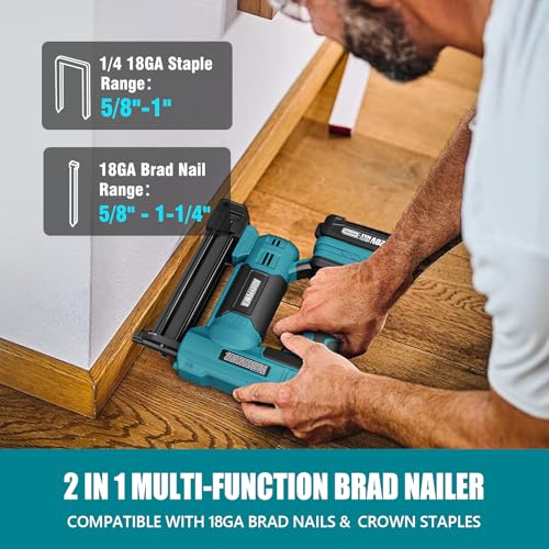 Image of ALLOYPOWER 2 in 1 Cordless Brad Nailer /Electric Stapler with 2.0Ah Battery and Charger,1000pcs Nails and 500pcs Staples Included for Home Improvement & Woodworking