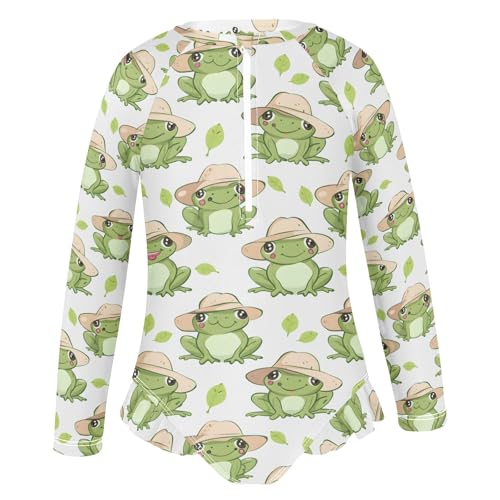 Cute Frog Seamless Girls Long Sleeve Swimsuit Rash Guard One Piece Bathing Suits Zipper 3-12T2