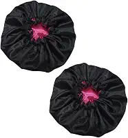 2 toucas de cetim dupla face ajustável toca preta com pink