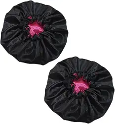 2 toucas de cetim dupla face ajustável toca preta com pink