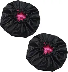 2 toucas de cetim dupla face ajustável toca preta com pink