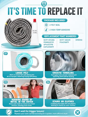 Image of Dryer Drum Felt Gasket Seal Repair Replacement Kit DC97-07618A Fit for Samsung DV42H5200EP /A3 DV50K8600EV /A3 DV52J8700GP /A2 DV50K7500EV /A3 DV45K7600EW /A3 DV48J7700EW /A2 DV45H6300EG /A3 & More