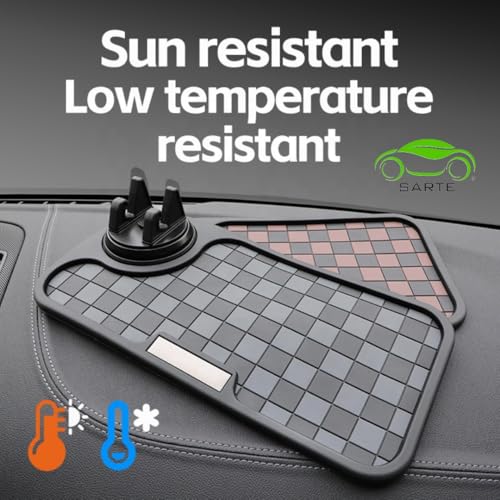 SARTE Car Dashboard Mat Anti-Slip Rubber Pad with Phone Holder Universal Non Slip Car Dashboard Sticky Adhesive Mat for Phones Sunglasses Keys(Black/Grey) Chess Design (Black/Grey) 4 51JJhC56LkL