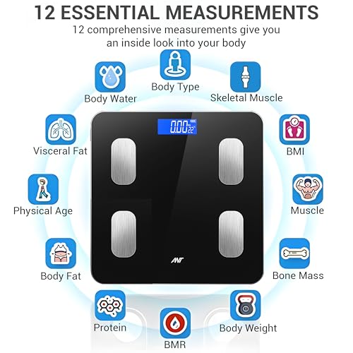 Image of ANT Aura Smart Digital Body Fat Scale with Bluetooth | Accurate Weighing Machine for Body Weight, BMI, Muscle Mass, Body Composition | 180Kg Capacity - Black