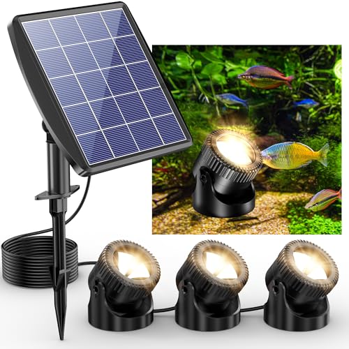 POPOSOAP Solar Pond Lights - 3-Head Warm White IP68