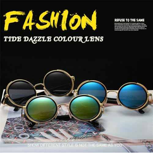 Steampunk Sunglasses Women Round Glasses Goggles Men Side Visor Circle Lens Vintage Retro Style Punk Oculos De Sol3