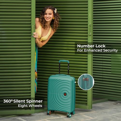 Image of Nasher Miles Polypropylene Spinner Seattle Hard-Sided Cabin Luggage 20 inch | 55cm | 8 Wheels Small Trolley Bag for Travel | Suitcase (Dark Green)