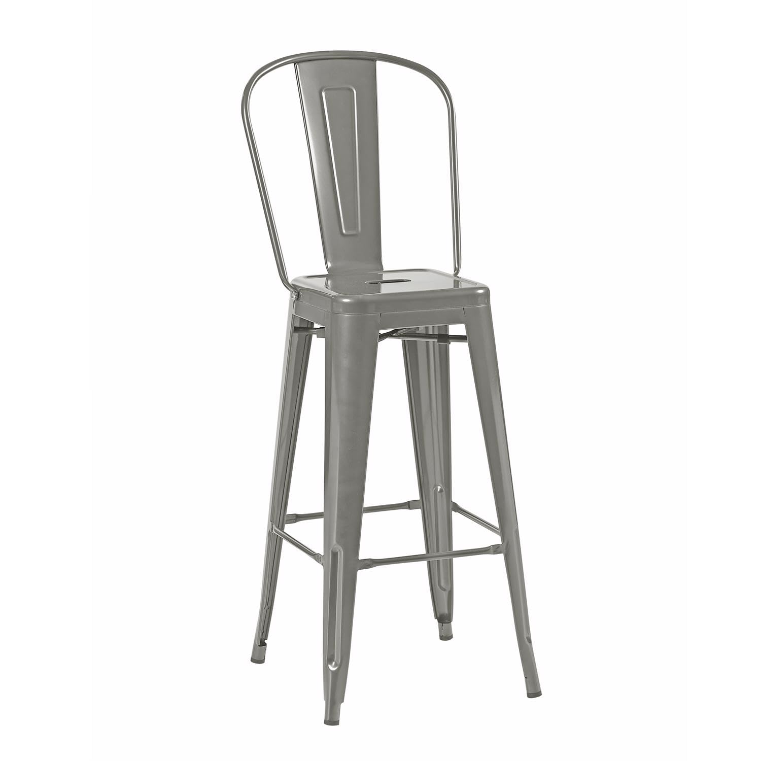 FWStyle Bistro Pack of 4 Silver Bar Chairs 30 Inch Height Galvanised Steel Bar Stools for Kitchen Home Bar Café Restaurant Indoor Outdoor Use 48 x 44 x 117cm Seat Height 76cm