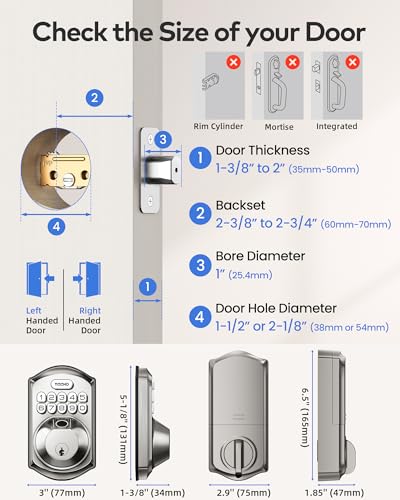 TEEHO TE012W WiFi Smart Lock, Fingerprint Door Lock with Built-in Wi-Fi, Keyless Entry Keypad Smart Deadbolt, App Remote Control, Alexa Compatible, IP55 Waterproof for Front Door – Satin Nickel - Image 6