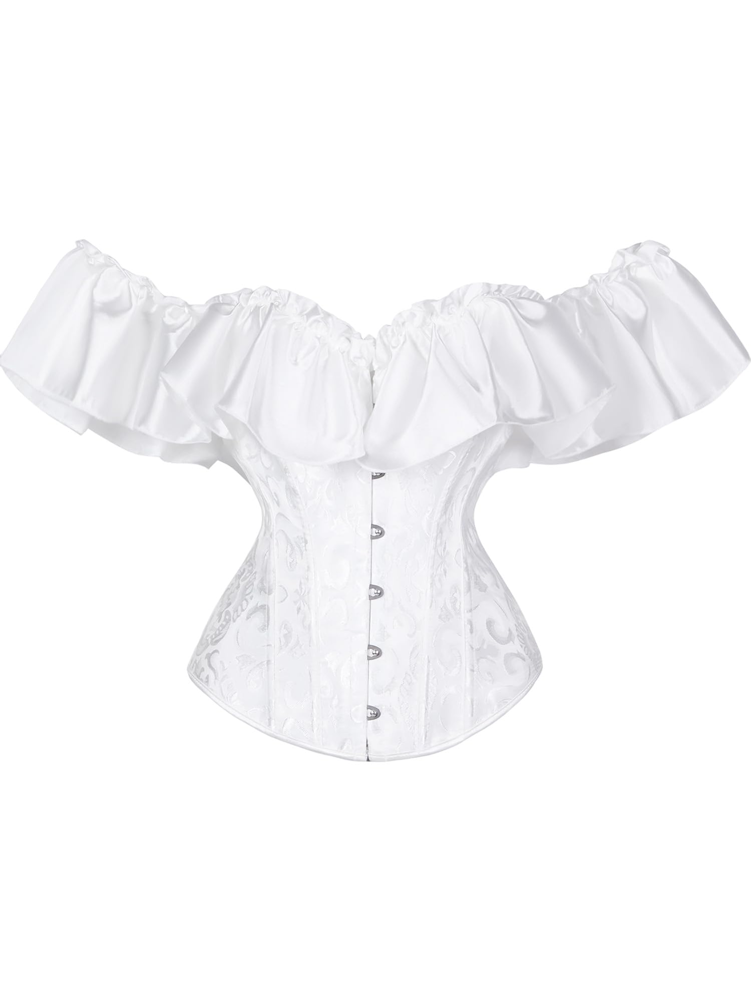 Acrawnni Women's Floral Lace Corset Off Shoulder Bustier Waist Shaping Slim Fishbone Overbust Corset Lace Up Bodyshaper Lingerie Top (C-White, XL)