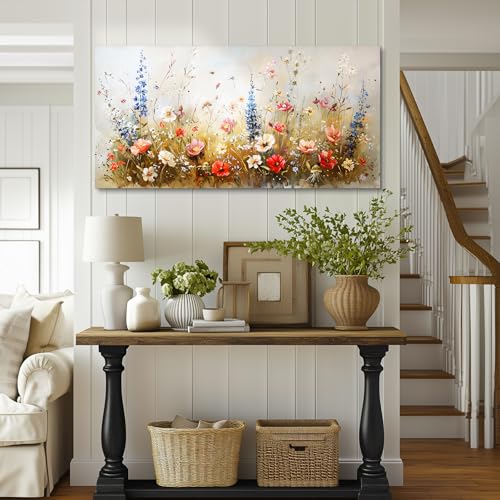 SERIMINO Modern Wildflower Wall Art, Rustic Botanical Floral Extra Large Artwork, Flower Market Canvas Art Prints, Nature Plant Wall Pictures for Living Room Dining Room Farmhouse Cottage 30X60 Inch