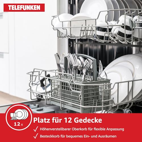 Telefunken Unterbau-Geschirrspüler | Spülmaschine 60 cm | 12 Maßgedecke | 9 Programme | AquaStop - Schutz vor Wasserschäden | Auto-Door | leise 44 dB | inkl. Besteckkorb | G-EU-6014-C-I