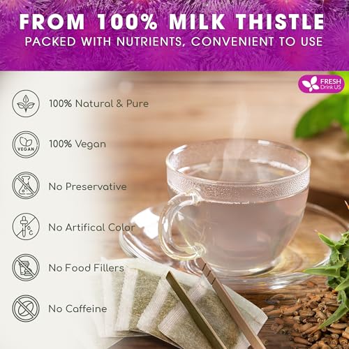 Image of FreshDrinkUS, Premium 30 Milk Thistle Tea Bags, 100% Natural & Pure from Milk Thistle Seeds. Milk Thistle Seed Herbal Tea. Made with Natural Material Tea Bags. No Sugar, No Caffeine, No Gluten, Vegan.