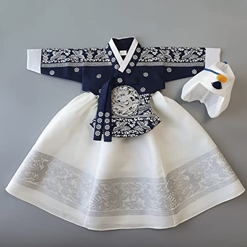 Korean Baby Girl Hanbok for 100days~15y/o Ivory Navy Foil Girl Kids Hanbok2