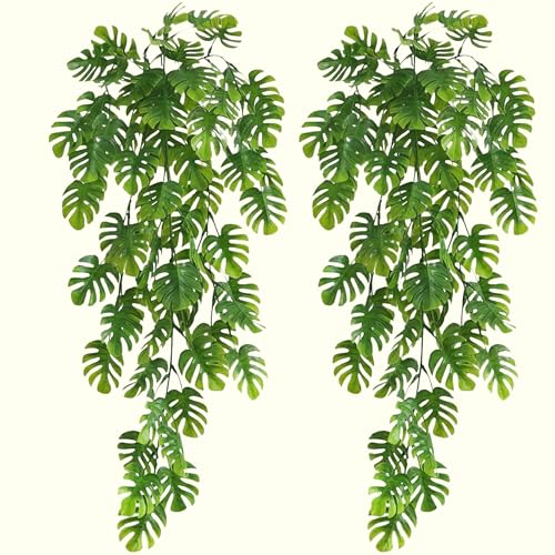 Image of Dekorly 2 Pack Artificial Plants Artificial Hanging Plants Faux Eucalyptus Leaf Greenery Fake Hanging Eucalyptus Plant (Green) (2, Monstera Vines)