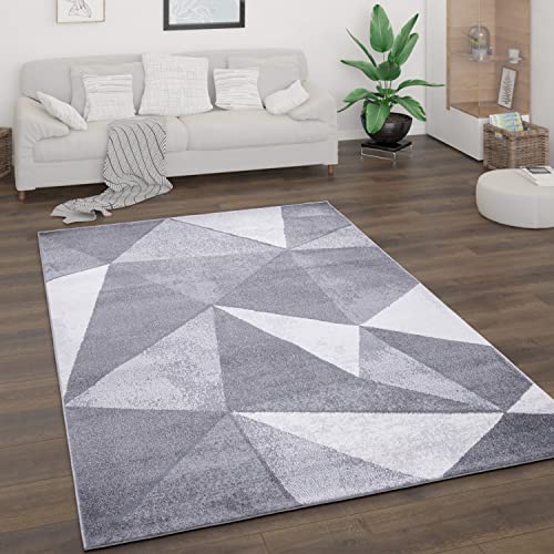 Paco Home Teppich Wohnzimmer Kurzflor Vintage Stil Abstrakt Modernes Geometrisches Rautenmuster Design, Grösse:160x220 cm, Farbe:Grau
