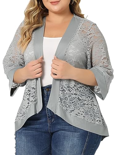 Image of Agnes Orinda Plus Size Cardigans for Women 3 /4 Sleeve Open Front Lightweight Sheer Shrug Lace Bolero Cover Up