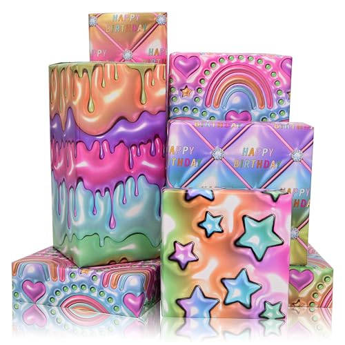 Papier cadeau anniversaire effet 3D Dtiafu | Lot de 8 feuilles avec motifs pour fêtes