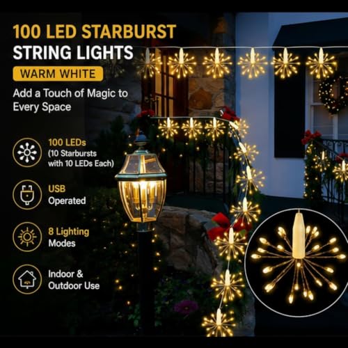 Image of Desidiya 12 Starburst Sparkle LED String Lights for Decoration Warm White