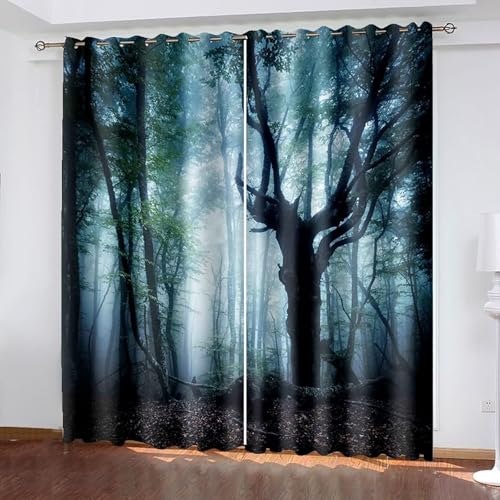 Bishilin Cortinas de habitación para dormitorio, estéticas, color negro, verde, blanco, cortinas modernas para dormitorio, 2 paneles de poliéster con árboles psicodélicos, 213 cm de ancho x 274 cm de