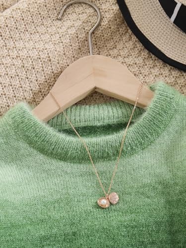 Girls Green Gradient Sweater Furry Knitted Pullover Long Sleeve Sweater Suitable for 8-12 Years4