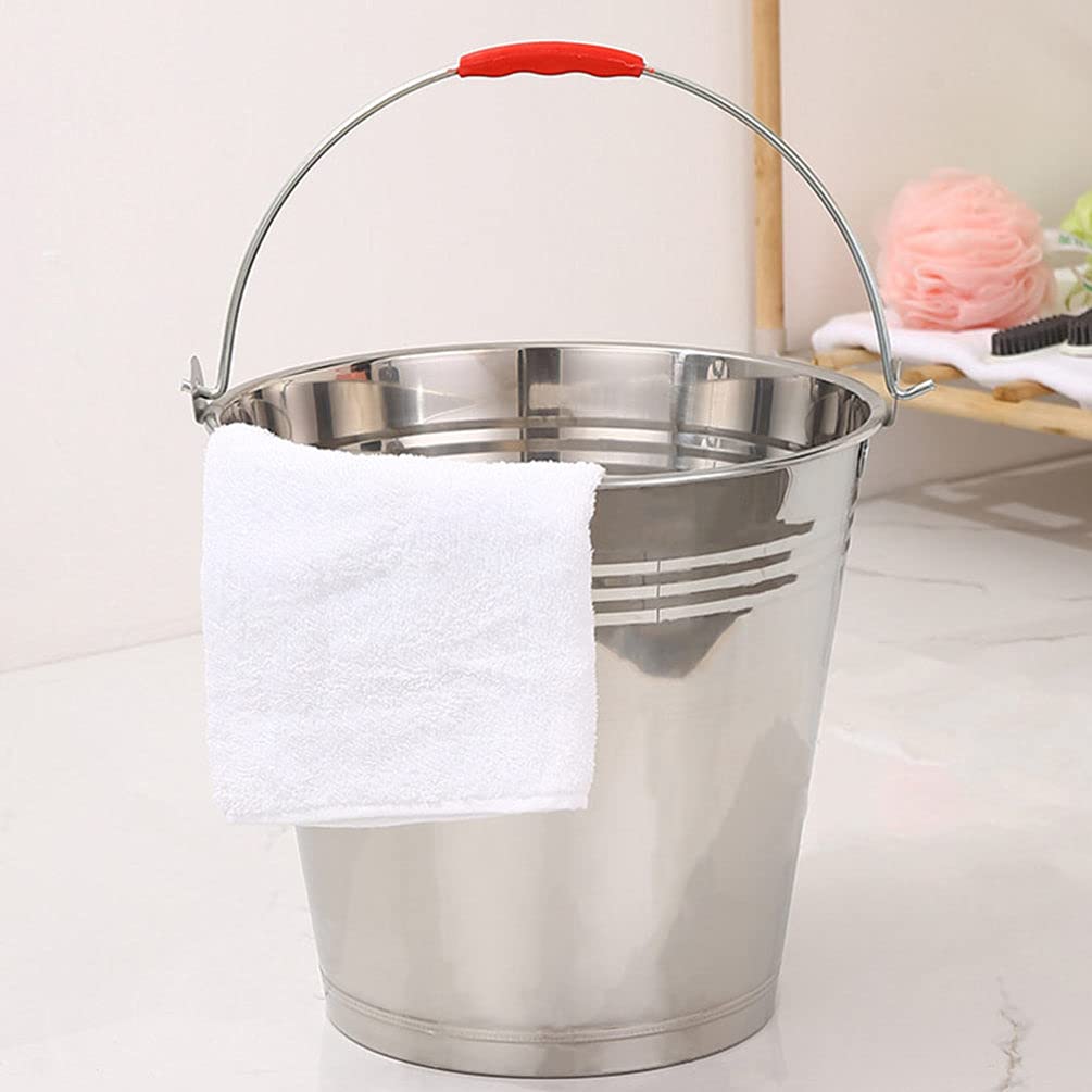DOITOOL 1pc Milk Bucket Flat Pet Pail Ice Bucket Pail Stainl Steel Pet Cleaning Bucket Sand Beach Bucket Metal Wastebasket Can Animal Feeding Pail Child Stainless Steel Bracket Liquid