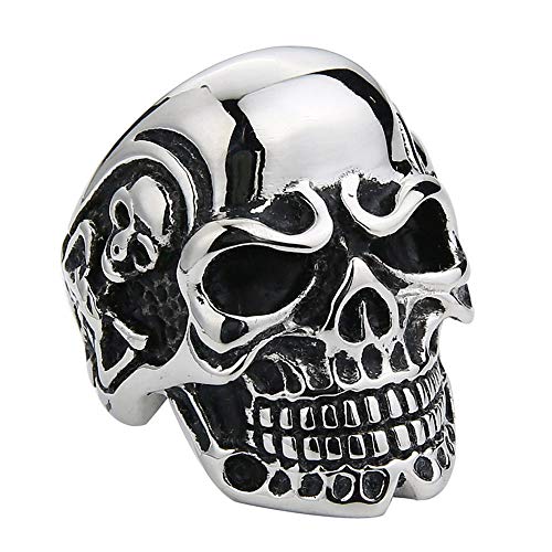 Valily Vintage Gothic Skull Ring Gold Stainless Steel Biker Ring for Men Punk Skeleton Ring Jewelry (Silver, 12)