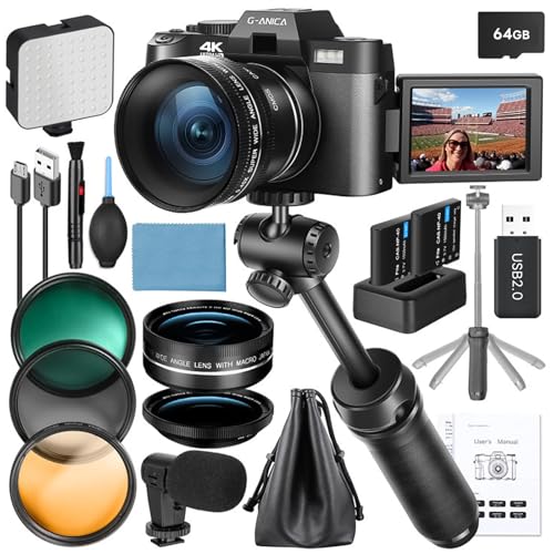 TURE 4K Digital Cameras for Photography, 48MP for Vlogging YouTube with Microphone & Tripod Grip, Video Camera with Wide-Angle&Macro Lens, Content Creator Kit & Travel Camera 64GB TF Card