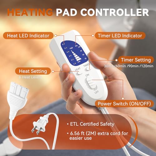 Electric Heating Pad for Neck, Shoulders and Back, CoreMatrix™ Heating Technology for Pain Relief, Gifts for Women, Men & Mom, Ultra‑Soft Machine‑Washable, 6 Heat Settings & 4 Timers - Gray - Image 6