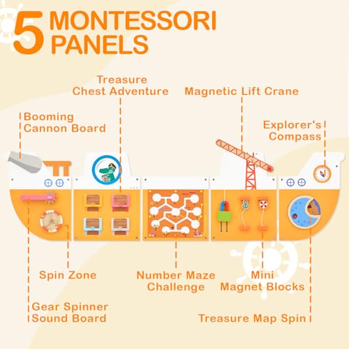 Monläurd® Wooden Ship Activity Wall Panel for Kids, Sensory Wall Toy, Activity Cube, Wall Toys for Toddlers 1-3, Playroom Toys, Daycare Furniture, Montessori Busy Board - Image 5