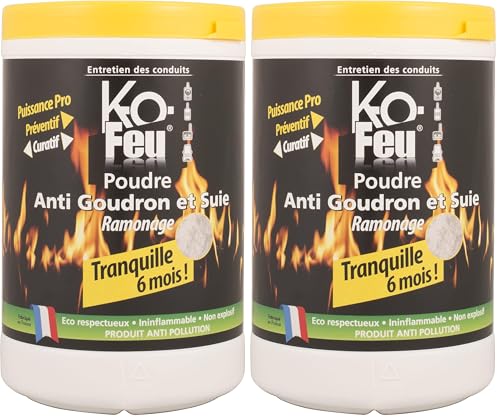 KO Feu - Poudre Anti Goudron et Suie - Ramonage Catalytique - Chimique - Professionnel - 1000 cc (Lot de 2)