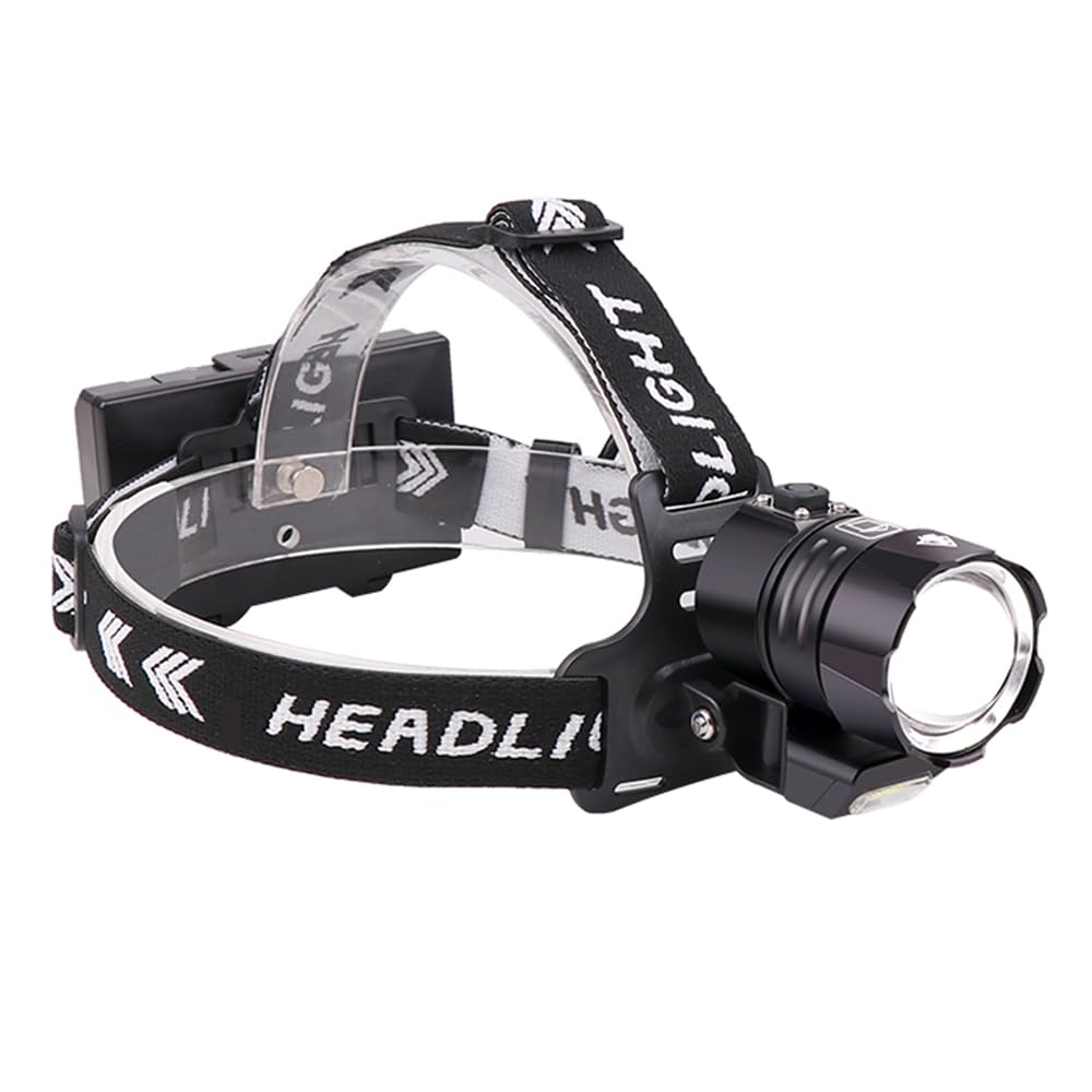 Rechargeable LED Headlamp, 990000 LM 4 Modes Headlamp Red Warning Zoomable Energy Saving, 90 Hour Standby Head Lamp, IP68 Waterproof And 90° Adjustable for Outdoor Camping Hiking Hunting Hardhat