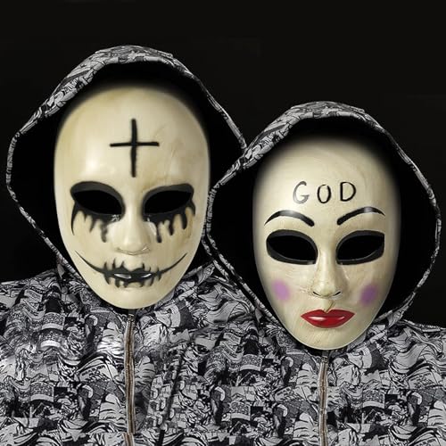 Byhsoep 2 peças máscara de Halloween para adulto, máscara de Halloween realista, máscara de purga God & Killer terror de Halloween para carnaval, festas de cosplay de disfarces, homens e mulheres