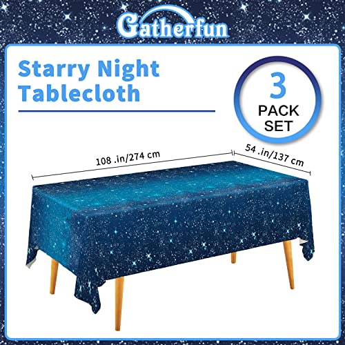 Image of Space Tablecloth Gatherfun Space Stars Theme Party Supplies Starry Night Tablecloth Waterproof Plastic Galaxy Table Cover for Birthday Party Decorations 54x108 Inch 3PCS