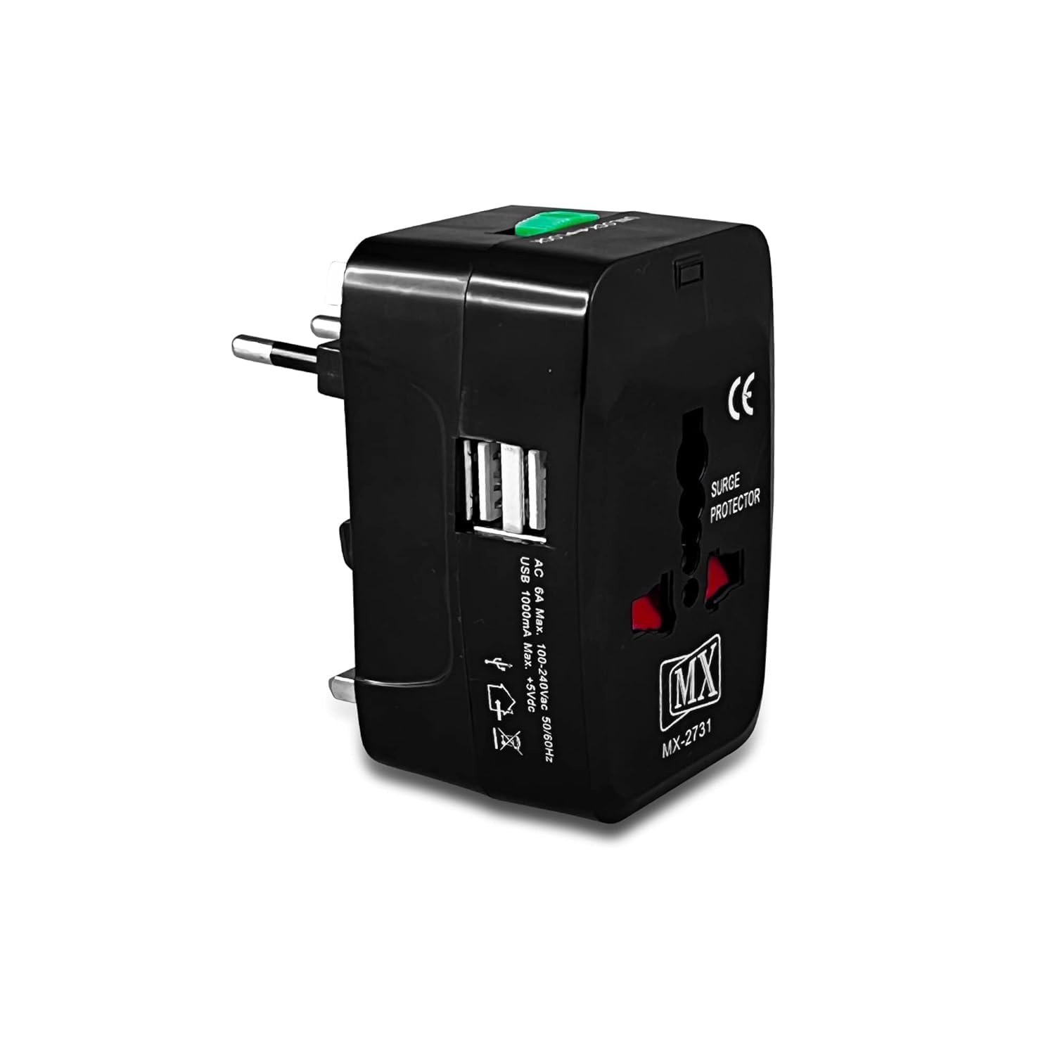 MX Universal Worldwide Travel Adapter inbuilt Surge Protector with Dual USB Port LED & Child Safety Shutter-Universal Socket for UK Europe USA Australia China Japan & Thailand (Black Pack of 1)-image-12