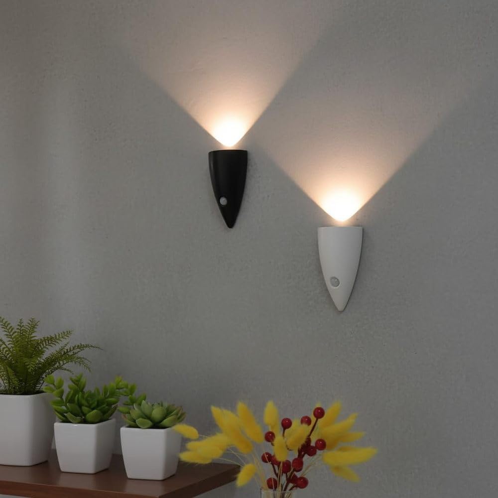 Lot de 2 appliques murales à batterie pour lintérieur avec détecteur de mouvement sans perçage sans raccordement électrique veilleuse à 3 couleurs intensité réglable lampe de chambre à coucher,Noir