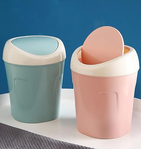 Miniatura 7 de Xiaomin - Mini cubo de basura con tapa giratoria con encaje y lunares para mesa de basura cesta de papel de desecho redonda pequeña para oficina