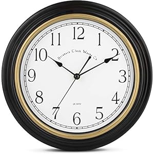 Bernhard Products Decorative Black Wall Clock 12 Inch Silent Non Ticking Battery Operated Vintage Elegant Retro Clocks for Living Room Decor, Kitchen Office Dining Room Bedroom School Classroom