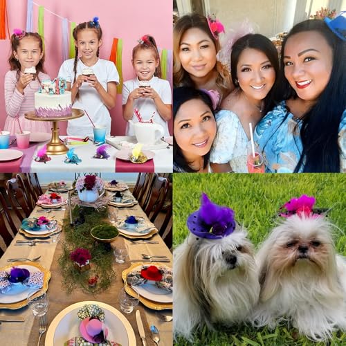Mini Tea Party Hats for Girl Dress Up Hair Fascinators Clip-On Tiny Hat with Flower Feather Bow Hair Clips for Tea Party Favors, Small Fascinator Hat Hairpin for Women and Girls 6 Pieces 6 Colors4