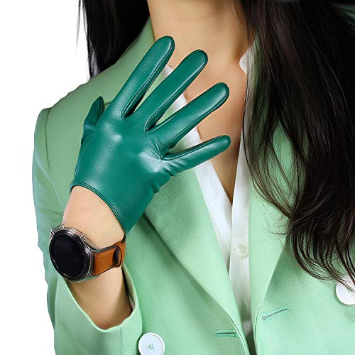 DooWay Women's Short Leather Gloves Faux Lambskin PU for Dress Costumes 16cm (Kelly Green)