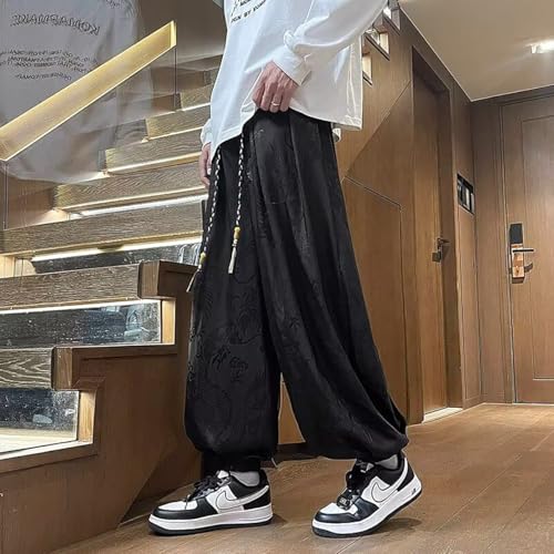 Chinese Style Printed Men's ice Silk Pants Drawstring Hanging Dragon Patterned Lantern Pants Lightweight Plus Size4