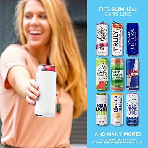 Image of Slim Can Cooler Sleeves (30-Pack) Soft Slim Can Koolie for White Claw Seltzer & Slim Beer - HTV Sublimation Blanks for Vinyl Projects - Skinny Can Koolies Bulk - Tall Can Coolies for Slim Cans (White)