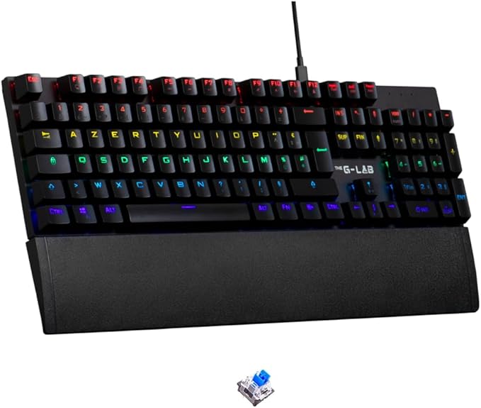 The G-Lab Keyz Carbon EX - Teclado mecánico español QWERTY con ñ, Interruptores Azules - Teclado Gaming, Alta Reactividad, 16 Modos de Retroiluminación, PC,PS4,PS5 (Nueva versión)