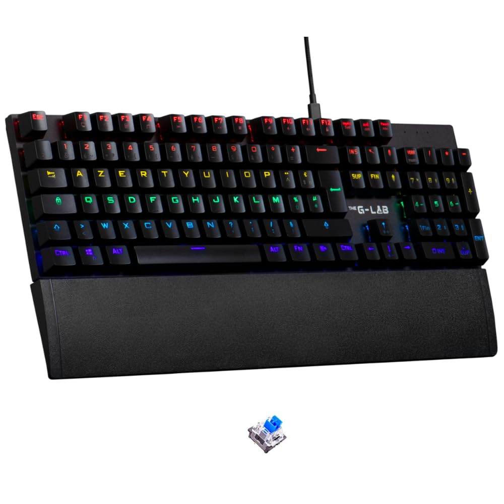 The G-Lab Keyz Carbon EX - Teclado mecánico español QWERTY con ñ, Interruptores Azules - Teclado Gaming, Alta Reactividad, 16 Modos de Retroiluminación, PC,PS4,PS5 (Nueva versión)
