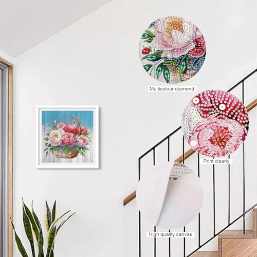 Image of AiYuanzsh Peony Diamond Art Kits for Adults, 12x12inch | Floral 5D Special Shape, For Beginners, Crystal Rhinestones, Home Wall Decoration Gift