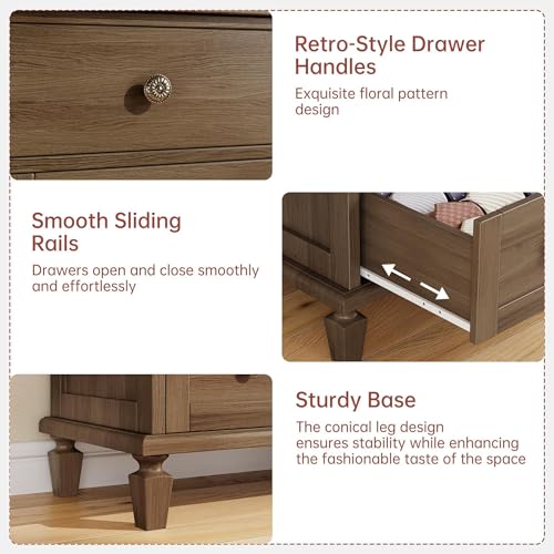 Garvee 8 Drawer Dresser for Bedroom, Vintage 59" Long Dresser TV Stand with Carved Handles and Tapered Legs, Wood Chests of Drawers with Large Capacity, Light Brown - image 5